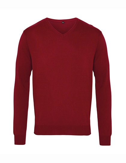 Men´s V-Neck Knitted Sweater zum Besticken und Bedrucken in der Farbe Burgundy mit Ihren Logo, Schriftzug oder Motiv.