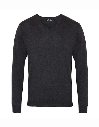 Men´s V-Neck Knitted Sweater zum Besticken und Bedrucken in der Farbe Charcoal mit Ihren Logo, Schriftzug oder Motiv.