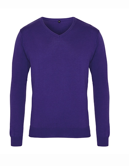 Men´s V-Neck Knitted Sweater zum Besticken und Bedrucken in der Farbe Purple mit Ihren Logo, Schriftzug oder Motiv.