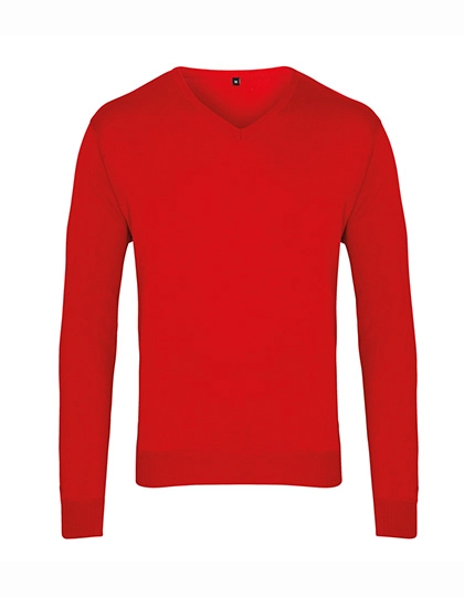 Men´s V-Neck Knitted Sweater zum Besticken und Bedrucken in der Farbe Red mit Ihren Logo, Schriftzug oder Motiv.
