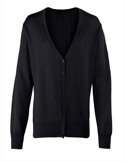 Women´s Button Through Knitted Cardigan zum Besticken und Bedrucken in der Farbe Black mit Ihren Logo, Schriftzug oder Motiv.