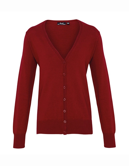 Women´s Button Through Knitted Cardigan zum Besticken und Bedrucken in der Farbe Burgundy mit Ihren Logo, Schriftzug oder Motiv.