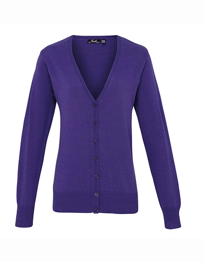 Women´s Button Through Knitted Cardigan zum Besticken und Bedrucken in der Farbe Purple mit Ihren Logo, Schriftzug oder Motiv.