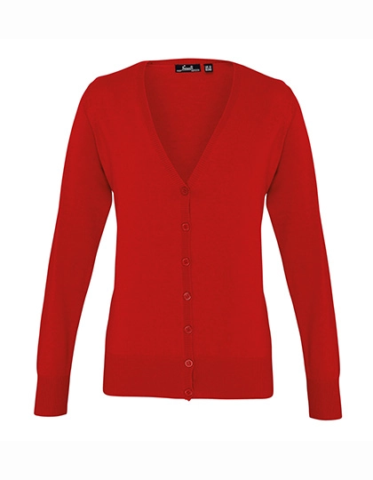 Women´s Button Through Knitted Cardigan zum Besticken und Bedrucken in der Farbe Red mit Ihren Logo, Schriftzug oder Motiv.