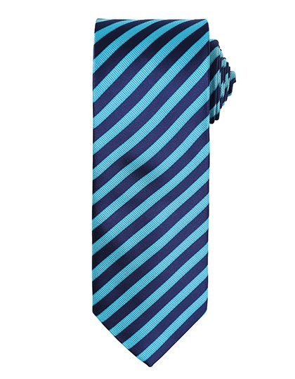 Double Stripe Tie zum Besticken und Bedrucken in der Farbe Turquoise-Navy mit Ihren Logo, Schriftzug oder Motiv.
