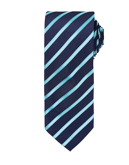 Sports Stripe Tie zum Besticken und Bedrucken in der Farbe Navy-Turquoise mit Ihren Logo, Schriftzug oder Motiv.