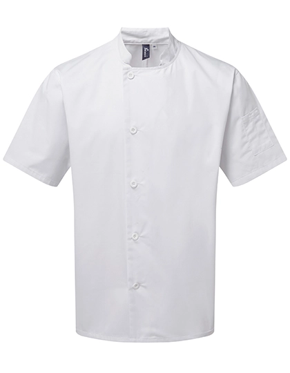 Essential Short Sleeve Chef´s Jacket zum Besticken und Bedrucken in der Farbe White mit Ihren Logo, Schriftzug oder Motiv.