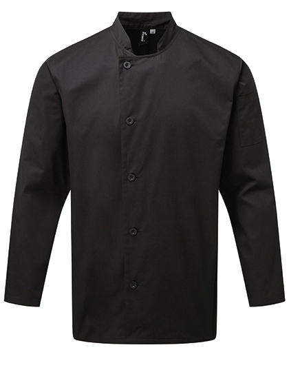 Essential Long Sleeve Chef´s Jacket zum Besticken und Bedrucken in der Farbe Black mit Ihren Logo, Schriftzug oder Motiv.