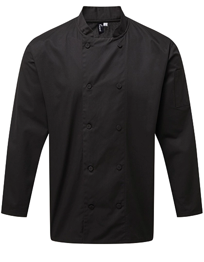 Chef´s Long Sleeve Coolchecker® Jacket zum Besticken und Bedrucken in der Farbe Black mit Ihren Logo, Schriftzug oder Motiv.