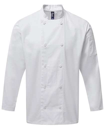 Chef´s Long Sleeve Coolchecker® Jacket zum Besticken und Bedrucken in der Farbe White mit Ihren Logo, Schriftzug oder Motiv.