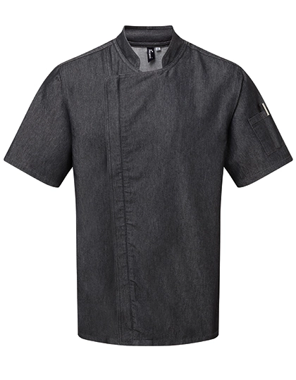 Chef´s Zip-Close Short Sleeve Jacket zum Besticken und Bedrucken in der Farbe Black Denim (ca. Pantone 426C) mit Ihren Logo, Schriftzug oder Motiv.