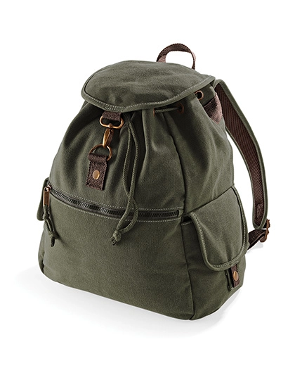 Vintage Canvas Backpack zum Besticken und Bedrucken in der Farbe Vintage Military Green mit Ihren Logo, Schriftzug oder Motiv.
