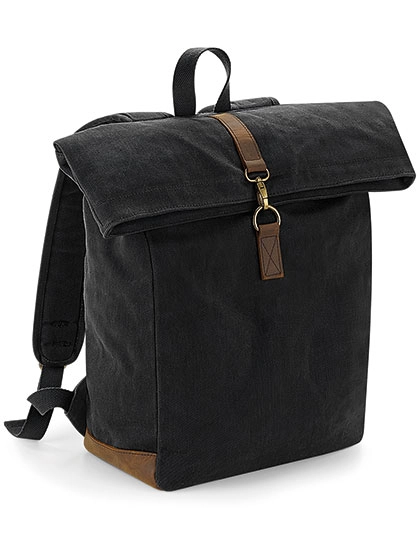 Heritage Waxed Canvas Backpack zum Besticken und Bedrucken in der Farbe Black mit Ihren Logo, Schriftzug oder Motiv.