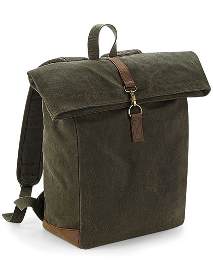 Heritage Waxed Canvas Backpack zum Besticken und Bedrucken in der Farbe Olive Green mit Ihren Logo, Schriftzug oder Motiv.