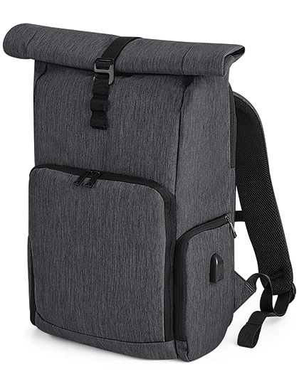 Q-Tech Charge Roll-Top Backpack zum Besticken und Bedrucken in der Farbe Granite Marl mit Ihren Logo, Schriftzug oder Motiv.