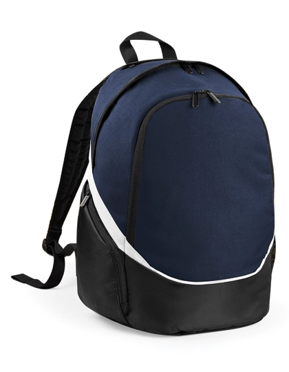 Pro Team Backpack zum Besticken und Bedrucken in der Farbe French Navy-Black-White mit Ihren Logo, Schriftzug oder Motiv.