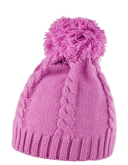 Cable Knit Pom-Pom Beanie zum Besticken und Bedrucken in der Farbe Shocking Pink mit Ihren Logo, Schriftzug oder Motiv.