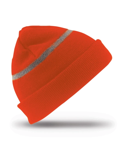 Junior Thinsulate™ Woolly Ski Hat With Reflective Band zum Besticken und Bedrucken in der Farbe Fluorescent Orange mit Ihren Logo, Schriftzug oder Motiv.