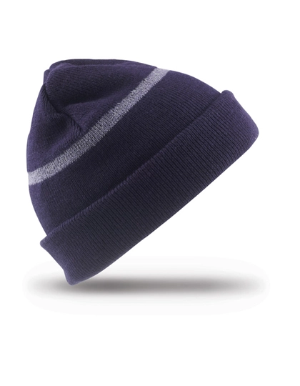 Junior Thinsulate™ Woolly Ski Hat With Reflective Band zum Besticken und Bedrucken in der Farbe Navy mit Ihren Logo, Schriftzug oder Motiv.