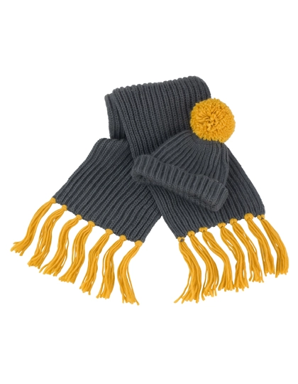 Chunky Knit Set zum Besticken und Bedrucken in der Farbe Grey-Mustard mit Ihren Logo, Schriftzug oder Motiv.