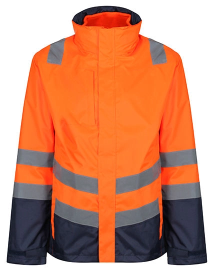 Pro Hi-Vis 3 in 1 Jacket zum Besticken und Bedrucken in der Farbe Orange-Navy mit Ihren Logo, Schriftzug oder Motiv.