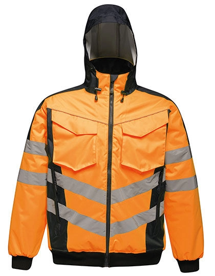 Pro Hi-Vis Bomber Jacket zum Besticken und Bedrucken in der Farbe Orange-Navy mit Ihren Logo, Schriftzug oder Motiv.