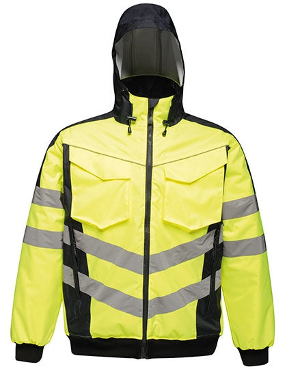 Pro Hi-Vis Bomber Jacket zum Besticken und Bedrucken in der Farbe Yellow-Navy mit Ihren Logo, Schriftzug oder Motiv.