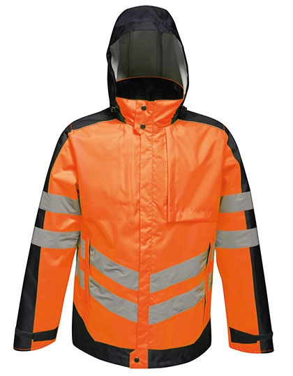 Pro Hi-Vis Insulated Jacket zum Besticken und Bedrucken in der Farbe Orange-Navy mit Ihren Logo, Schriftzug oder Motiv.