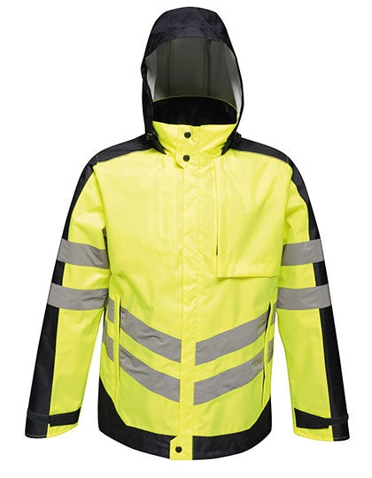 Pro Hi-Vis Insulated Jacket zum Besticken und Bedrucken in der Farbe Yellow-Navy mit Ihren Logo, Schriftzug oder Motiv.