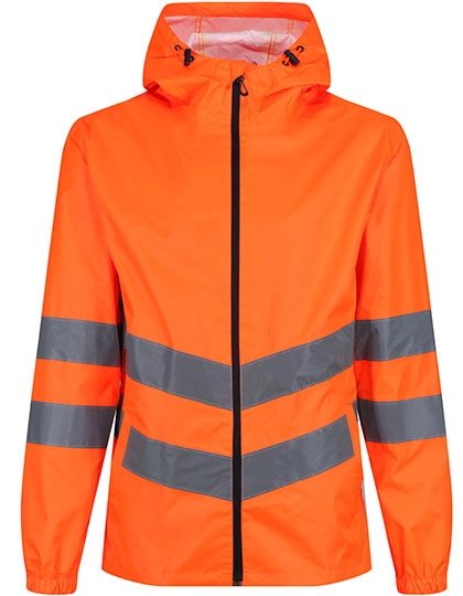 Pro Hi-Vis Packaway Jacket zum Besticken und Bedrucken in der Farbe Orange mit Ihren Logo, Schriftzug oder Motiv.