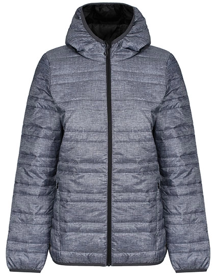 Women´s Hooded Firedown Packaway Baffle Jacket zum Besticken und Bedrucken in der Farbe Grey Marl-Black mit Ihren Logo, Schriftzug oder Motiv.