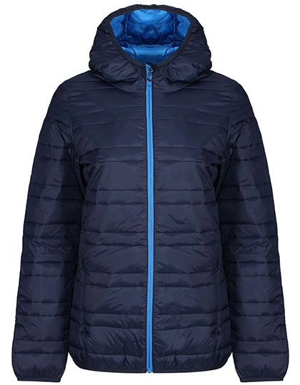 Women´s Hooded Firedown Packaway Baffle Jacket zum Besticken und Bedrucken in der Farbe Navy-French Blue mit Ihren Logo, Schriftzug oder Motiv.