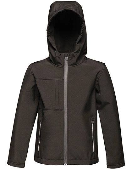 Kids´ Octagon 3-Layer Hooded Softshell Jacket zum Besticken und Bedrucken in der Farbe Black mit Ihren Logo, Schriftzug oder Motiv.