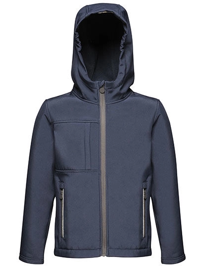 Kids´ Octagon 3-Layer Hooded Softshell Jacket zum Besticken und Bedrucken in der Farbe Navy mit Ihren Logo, Schriftzug oder Motiv.