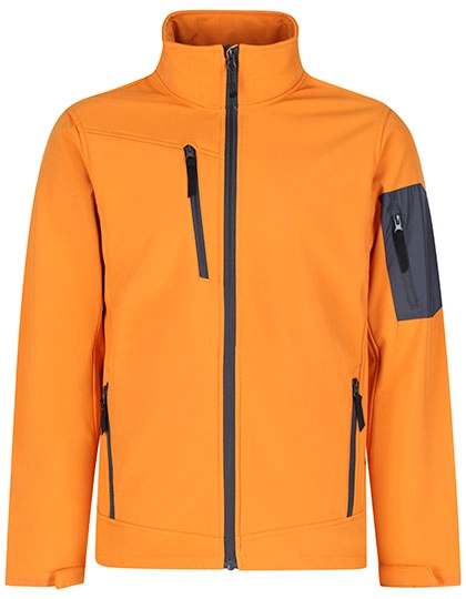 Softshell Jacket Arcola zum Besticken und Bedrucken in der Farbe Sun Orange-Seal Grey (Solid) mit Ihren Logo, Schriftzug oder Motiv.