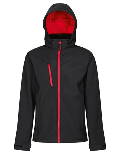 Venturer 3-Layer Printable Hooded Softshell Jacket zum Besticken und Bedrucken in der Farbe Black-Classic Red mit Ihren Logo, Schriftzug oder Motiv.