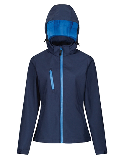 Women´s Venturer 3-Layer Printable Hooded Softshell Jacket zum Besticken und Bedrucken in der Farbe Navy-French Blue mit Ihren Logo, Schriftzug oder Motiv.