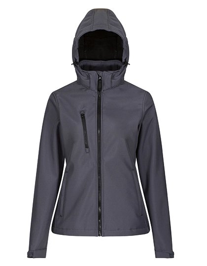 Women´s Venturer 3-Layer Printable Hooded Softshell Jacket zum Besticken und Bedrucken in der Farbe Seal Grey-Black mit Ihren Logo, Schriftzug oder Motiv.