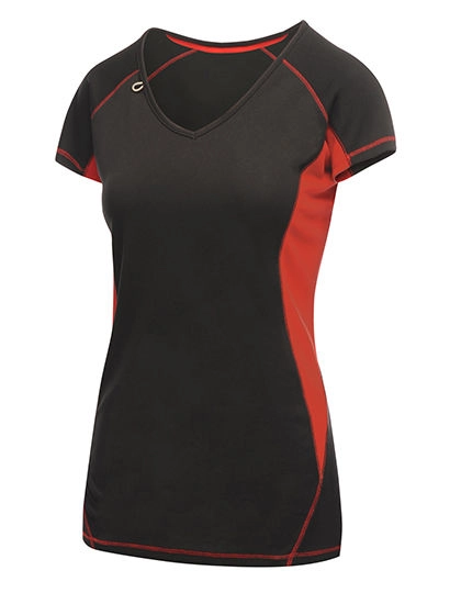 Women´s Beijing T-Shirt zum Besticken und Bedrucken in der Farbe Black-Classic Red mit Ihren Logo, Schriftzug oder Motiv.