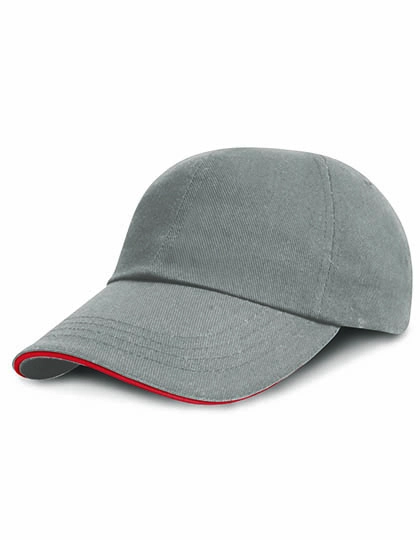Heavy Brushed Cotton Cap zum Besticken und Bedrucken in der Farbe Grey-Red mit Ihren Logo, Schriftzug oder Motiv.