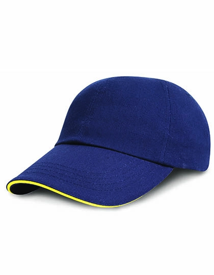 Heavy Brushed Cotton Cap zum Besticken und Bedrucken in der Farbe Navy-Yellow mit Ihren Logo, Schriftzug oder Motiv.