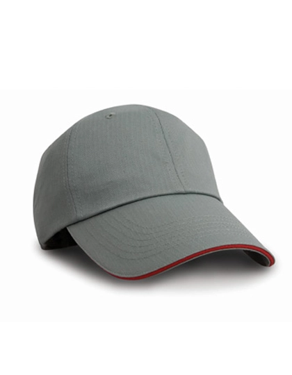 Herringbone Cap With Sandwich Peak zum Besticken und Bedrucken in der Farbe Grey-Red mit Ihren Logo, Schriftzug oder Motiv.