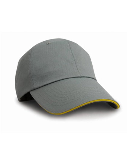 Herringbone Cap With Sandwich Peak zum Besticken und Bedrucken in der Farbe Grey-Yellow mit Ihren Logo, Schriftzug oder Motiv.
