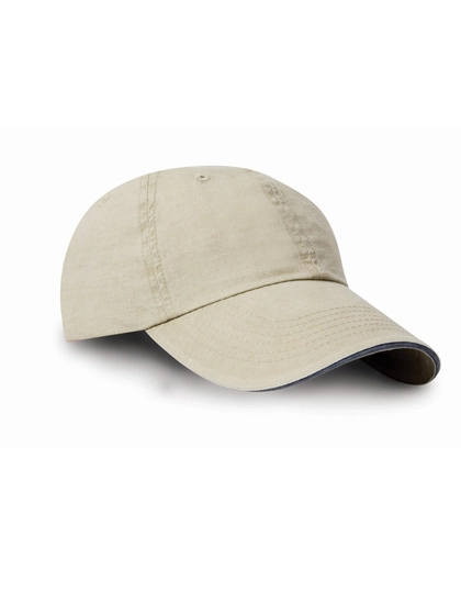Washed Fine Line Cotton Cap With Sandwich Peak zum Besticken und Bedrucken in der Farbe Putty-Navy mit Ihren Logo, Schriftzug oder Motiv.