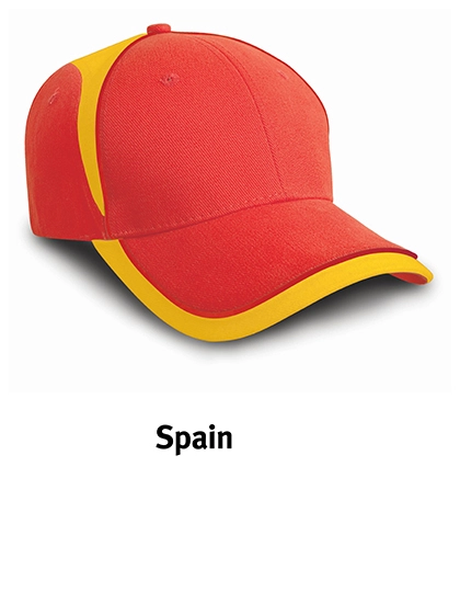 National Cap zum Besticken und Bedrucken in der Farbe Spain Red-Yellow mit Ihren Logo, Schriftzug oder Motiv.