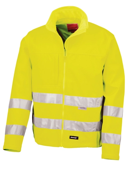 High Vis Soft Shell Jacket zum Besticken und Bedrucken in der Farbe Fluorescent Yellow mit Ihren Logo, Schriftzug oder Motiv.