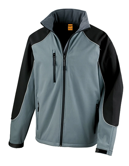 Hooded Soft Shell Jacket zum Besticken und Bedrucken in der Farbe Grey-Black mit Ihren Logo, Schriftzug oder Motiv.