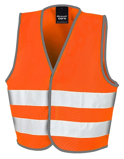 Junior Safety Vest zum Besticken und Bedrucken in der Farbe Fluorescent Orange mit Ihren Logo, Schriftzug oder Motiv.