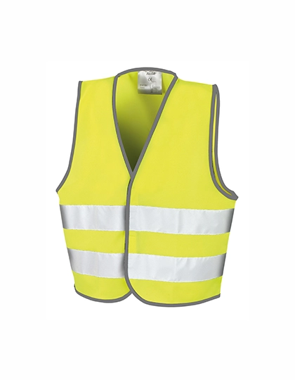 Junior Safety Vest zum Besticken und Bedrucken in der Farbe Fluorescent Yellow mit Ihren Logo, Schriftzug oder Motiv.