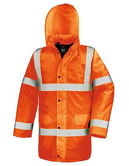 High Vis Motorway Coat zum Besticken und Bedrucken in der Farbe Fluorescent Orange mit Ihren Logo, Schriftzug oder Motiv.